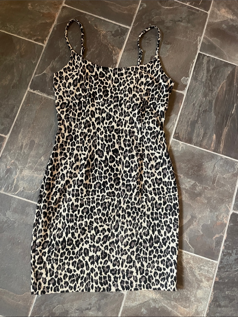 Dynamite Leopard Print Spaghetti Strap Mini Dress - Beige/Black